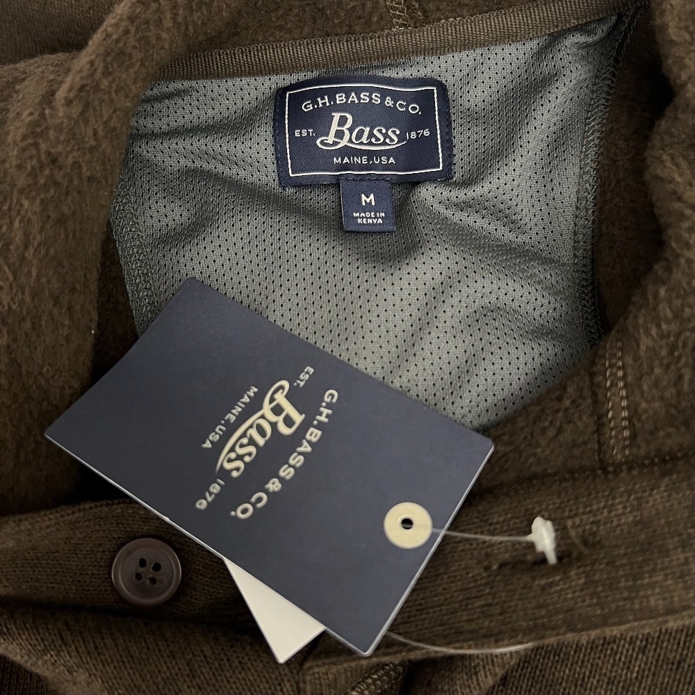 NWT G.H. BASS Co Brown 1/4 Button‎ Fleece Lined Pullover Hoodie Knit Pullover M - Picture 3 of 13